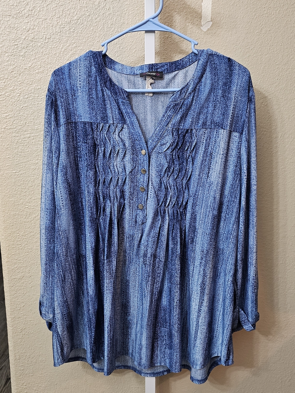 Cocomo Blue Pintuck Button-Front Tunic XL